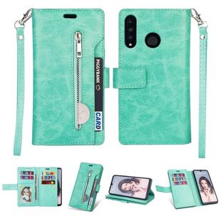 For Huawei P30 lite Multifunctional Zipper Horizontal Flip Leather Case with Holder & Wallet & 9 Card Slots & Lanyard(Mint Green)