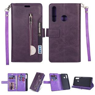 For Huawei P smart 2019 / P Smart+ / Enjoy 9s Multifunctional Zipper Horizontal Flip Leather Case with Holder & Wallet & 9 Card Slots & Lanyard(Purple)