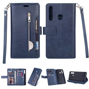 For Huawei P smart 2019 / P Smart+ / Enjoy 9s Multifunctional Zipper Horizontal Flip Leather Case with Holder & Wallet & 9 Card Slots & Lanyard(Blue)