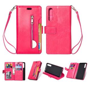For Huawei P20 Pro Multifunctional Zipper Horizontal Flip Leather Case with Holder & Wallet & 9 Card Slots & Lanyard(Rose Red)