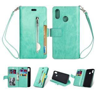 For Huawei P20 lite / Nova 3e Multifunctional Zipper Horizontal Flip Leather Case with Holder & Wallet & 9 Card Slots & Lanyard(Mint Green)