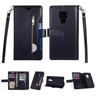 For Huawei Mate 20 Multifunctional Zipper Horizontal Flip Leather Case with Holder & Wallet & 9 Card Slots & Lanyard(Black)