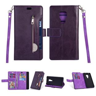 For Huawei Mate 20 Multifunctional Zipper Horizontal Flip Leather Case with Holder & Wallet & 9 Card Slots & Lanyard(Purple)