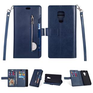 For Huawei Mate 20 Multifunctional Zipper Horizontal Flip Leather Case with Holder & Wallet & 9 Card Slots & Lanyard(Blue)