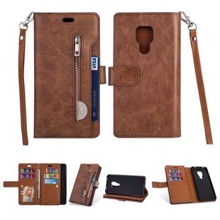 For Huawei Mate 20 Multifunctional Zipper Horizontal Flip Leather Case with Holder & Wallet & 9 Card Slots & Lanyard(Brown)