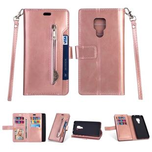 For Huawei Mate 20 Multifunctional Zipper Horizontal Flip Leather Case with Holder & Wallet & 9 Card Slots & Lanyard(Rose Gold)