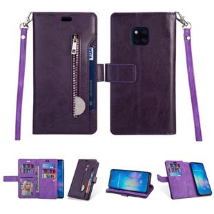 For Huawei Mate 20 Pro Multifunctional Zipper Horizontal Flip Leather Case with Holder & Wallet & 9 Card Slots & Lanyard(Purple)