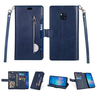For Huawei Mate 20 Pro Multifunctional Zipper Horizontal Flip Leather Case with Holder & Wallet & 9 Card Slots & Lanyard(Blue)