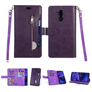 For Huawei Mate 20 lite Multifunctional Zipper Horizontal Flip Leather Case with Holder & Wallet & 9 Card Slots & Lanyard(Purple)