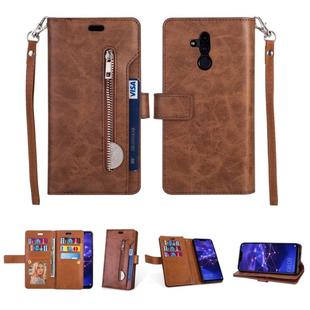 For Huawei Mate 20 lite Multifunctional Zipper Horizontal Flip Leather Case with Holder & Wallet & 9 Card Slots & Lanyard(Brown)