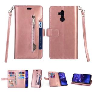 For Huawei Mate 20 lite Multifunctional Zipper Horizontal Flip Leather Case with Holder & Wallet & 9 Card Slots & Lanyard(Rose Gold)