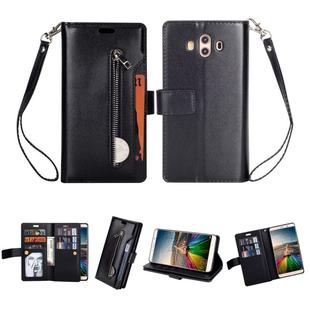 For Huawei Mate 10 Multifunctional Zipper Horizontal Flip Leather Case with Holder & Wallet & 9 Card Slots & Lanyard(Black)