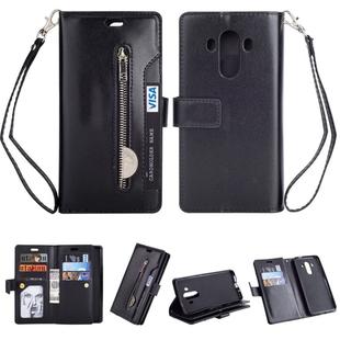 For Huawei Mate 10 Pro Multifunctional Zipper Horizontal Flip Leather Case with Holder & Wallet & 9 Card Slots & Lanyard(Black)