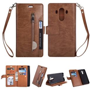For Huawei Mate 10 Pro Multifunctional Zipper Horizontal Flip Leather Case with Holder & Wallet & 9 Card Slots & Lanyard(Brown)