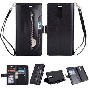 For Huawei Mate 10 Lite / Maimang 6 Multifunctional Zipper Horizontal Flip Leather Case with Holder & Wallet & 9 Card Slots & Lanyard(Black)