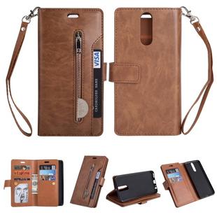 For Huawei Mate 10 Lite / Maimang 6 Multifunctional Zipper Horizontal Flip Leather Case with Holder & Wallet & 9 Card Slots & Lanyard(Brown)