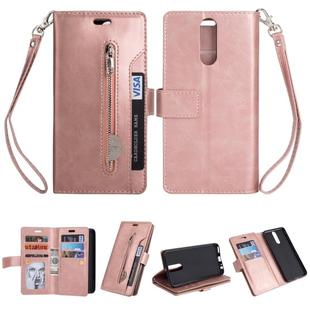 For Huawei Mate 10 Lite / Maimang 6 Multifunctional Zipper Horizontal Flip Leather Case with Holder & Wallet & 9 Card Slots & Lanyard(Rose Gold)