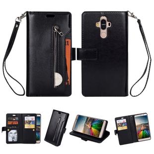 For Huawei Mate 9 Multifunctional Zipper Horizontal Flip Leather Case with Holder & Wallet & 9 Card Slots & Lanyard(Black)