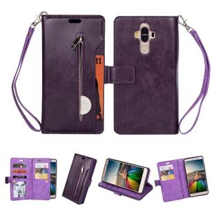 For Huawei Mate 9 Multifunctional Zipper Horizontal Flip Leather Case with Holder & Wallet & 9 Card Slots & Lanyard(Purple)