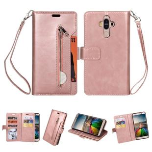 For Huawei Mate 9 Multifunctional Zipper Horizontal Flip Leather Case with Holder & Wallet & 9 Card Slots & Lanyard(Rose Gold)