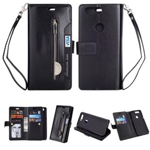 For OnePlus 5T Multifunctional Zipper Horizontal Flip Leather Case with Holder & Wallet & 9 Card Slots & Lanyard(Black)