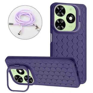 For Infinix Smart 8 Honeycomb Radiating Holder TPU Phone Case with Lanyard(Purple)