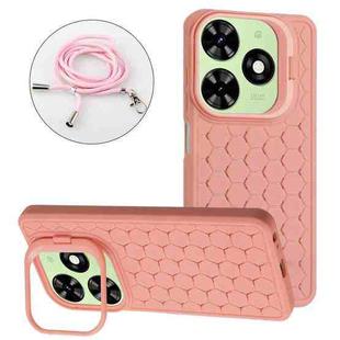 For Tecno Spark Go 2024 Honeycomb Radiating Holder TPU Phone Case with Lanyard(Pink)