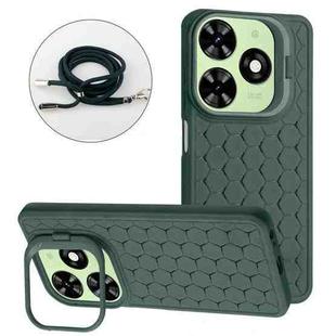 For Tecno Spark Go 2024 Honeycomb Radiating Holder TPU Phone Case with Lanyard(Green)