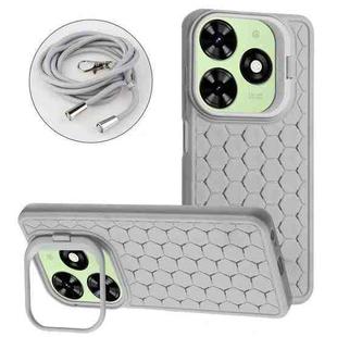 For Tecno Spark Go 2024 Honeycomb Radiating Holder TPU Phone Case with Lanyard(Grey)