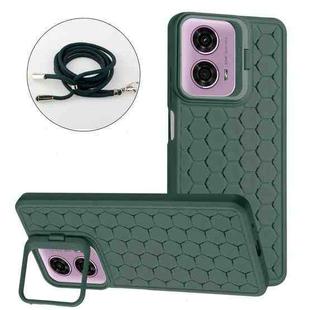 For Motorola Moto G24 / G04 Honeycomb Radiating Holder TPU Phone Case with Lanyard(Green)