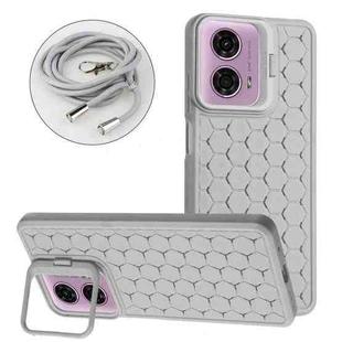 For Motorola Moto G24 / G04 Honeycomb Radiating Holder TPU Phone Case with Lanyard(Grey)