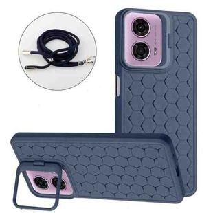 For Motorola Moto G24 / G04 Honeycomb Radiating Holder TPU Phone Case with Lanyard(Blue)