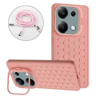For Xiaomi Redmi Note 13 Pro 4G Honeycomb Radiating Holder TPU Phone Case with Lanyard(Pink)
