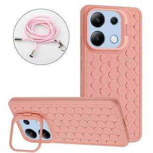 For Xiaomi Redmi Note 13 4G Honeycomb Radiating Holder TPU Phone Case with Lanyard(Pink)