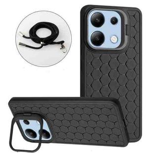 For Xiaomi Redmi Note 13 4G Honeycomb Radiating Holder TPU Phone Case with Lanyard(Black)