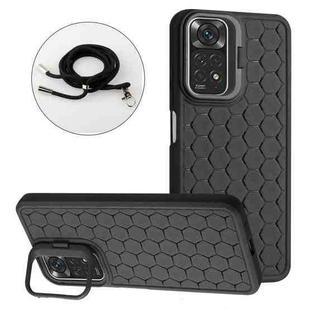 For Xiaomi Redmi Note 12 Pro 4G Honeycomb Radiating Holder TPU Phone Case with Lanyard(Black)