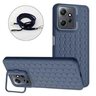 For Xiaomi Redmi Note 12 4G Global Honeycomb Radiating Holder TPU Phone Case with Lanyard(Blue)