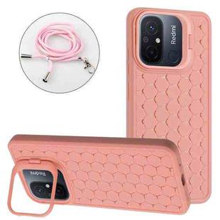 For Xiaomi Redmi 12C Honeycomb Radiating Holder TPU Phone Case with Lanyard(Pink)