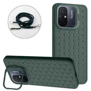 For Xiaomi Redmi 12C Honeycomb Radiating Holder TPU Phone Case with Lanyard(Green)