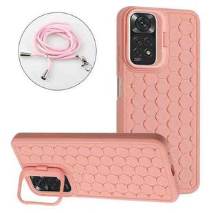 For Xiaomi Redmi Note 11 Global Honeycomb Radiating Holder TPU Phone Case with Lanyard(Pink)