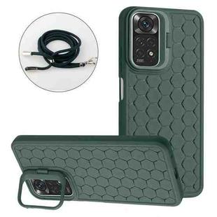 For Xiaomi Redmi Note 11 Global Honeycomb Radiating Holder TPU Phone Case with Lanyard(Green)