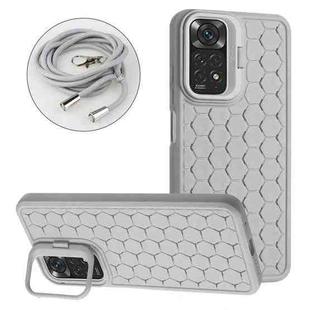 For Xiaomi Redmi Note 11 Global Honeycomb Radiating Holder TPU Phone Case with Lanyard(Grey)