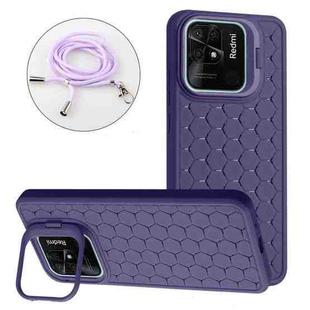 For Xiaomi Redmi 10C Honeycomb Radiating Holder TPU Phone Case with Lanyard(Purple)