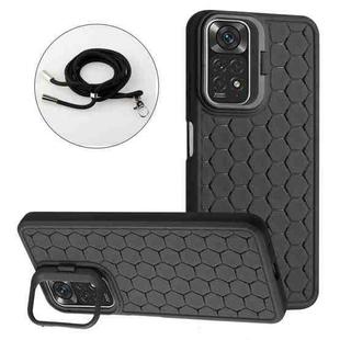 For Xiaomi Redmi Note 11 Pro Honeycomb Radiating Holder TPU Phone Case with Lanyard(Black)