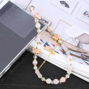 Mobile Phone Anti-lost Auspicious Bead Chain Short Lanyard(Pink Auspicious Star)