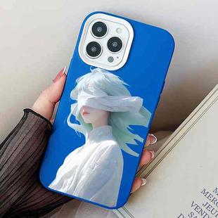For iPhone 15 Pro Max Blindfold Girl PC Hybrid TPU Phone Case(Blue)