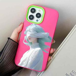 For iPhone 15 Pro Blindfold Girl PC Hybrid TPU Phone Case(Rose Red)