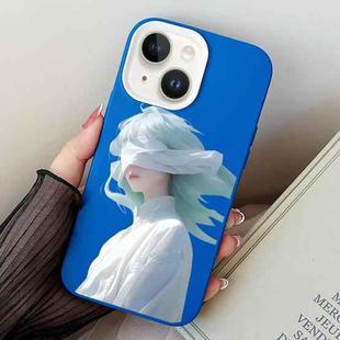 For iPhone 15 Plus Blindfold Girl PC Hybrid TPU Phone Case(Blue)