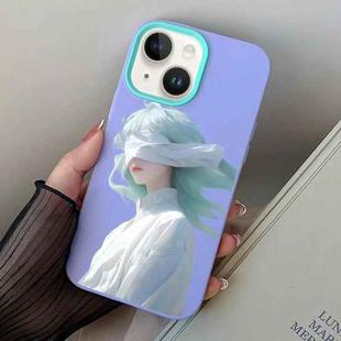 For iPhone 15 Blindfold Girl PC Hybrid TPU Phone Case(Purple)