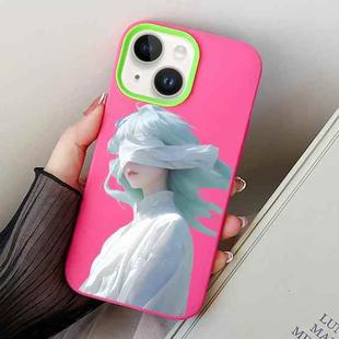 For iPhone 15 Blindfold Girl PC Hybrid TPU Phone Case(Rose Red)